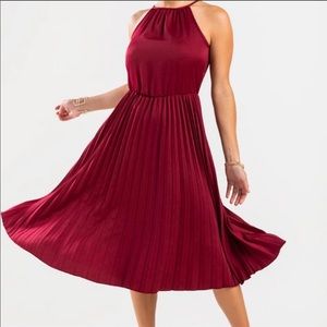 Burgundy Pleated Francesca’s Midi Dress